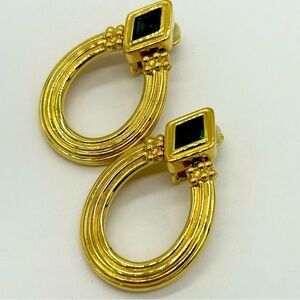 Swarovski Crystal Green Clip Door Knocker Earrings